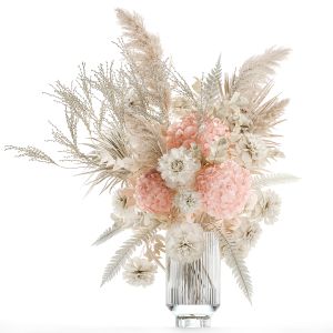 Lush bouquet dried flowers pink vase Hydrangea